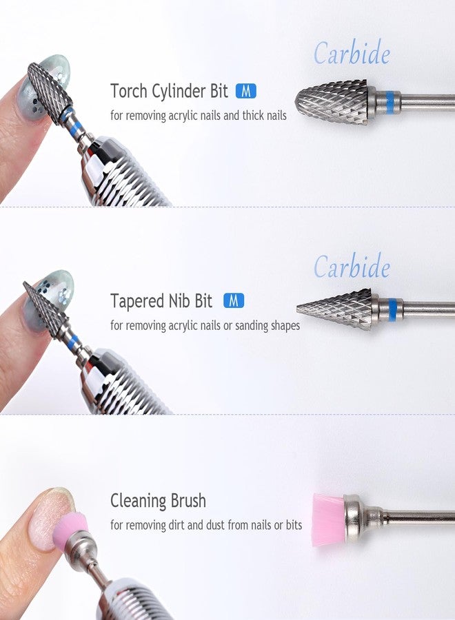 Furtherpretty Nail Drill Bits Set, 9PCS Cuticle Cleaner & Carbide Bits for Acrylic Nails, Manicure Pedicure Remover Tools, Professional Nail Salon Supplies, fresas para drill nails - 3/32" Shank - Image 4